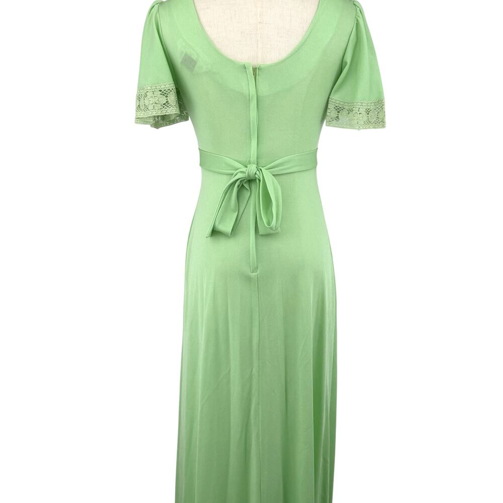 Vintage 70s Green Maxi Dress Lace Empire Waist Small ILGWU JCPenney Prairie Boho - Picture 7 of 11